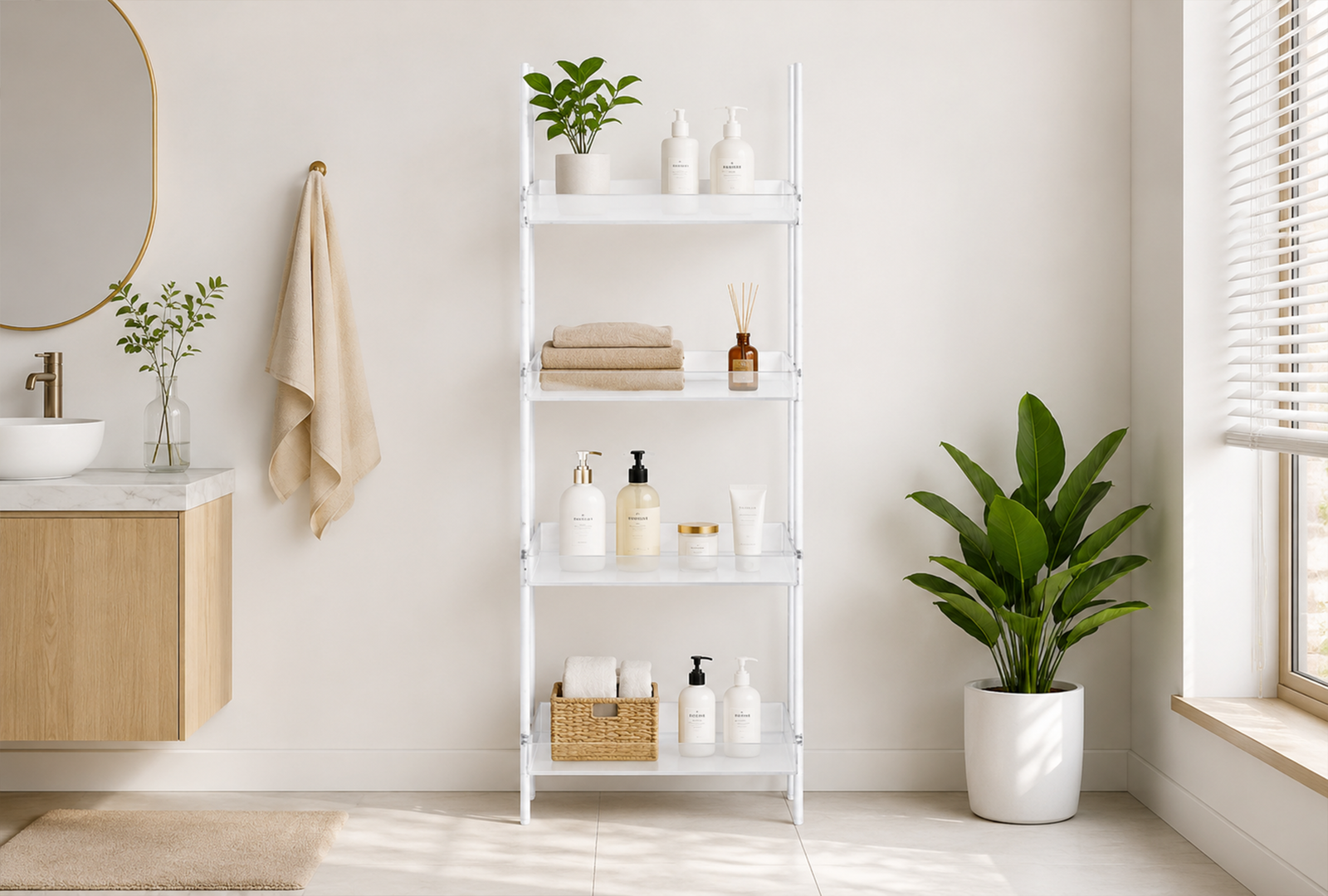 Amaturo-801553-72-inch-4-shelf-Acrylic-Ladder-Bookshelf-–-Clear Amaturo 801553 72-inch 4-shelf Acrylic Ladder Bookshelf - Clear - Image 1