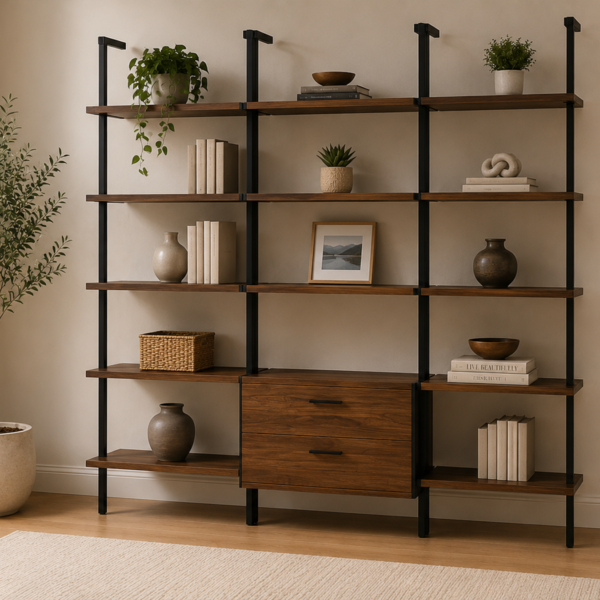 Analiese 801543 63-inch 4-shelf Double Bookshelf - Rustic Nutmeg