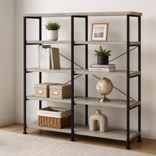 Analiese 801544 63-inch 4-shelf Double Bookshelf - Grey Driftwood