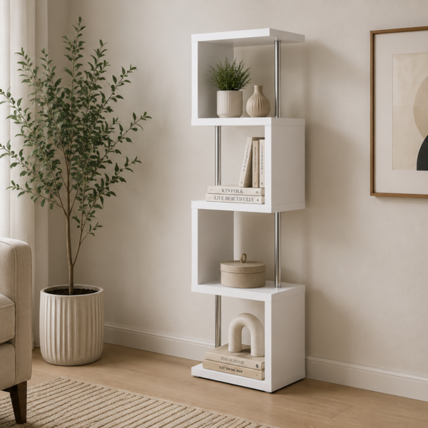 Baxter 801418 67-inch 4-shelf Bookshelf - White and Chrome