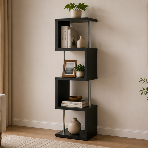 Baxter 801419 67-inch 4-shelf Bookshelf - Black and Chrome