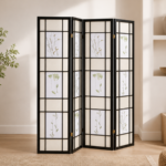Catabella 4407 4-Panel Room Divider Folding Shoji Screen - Floral