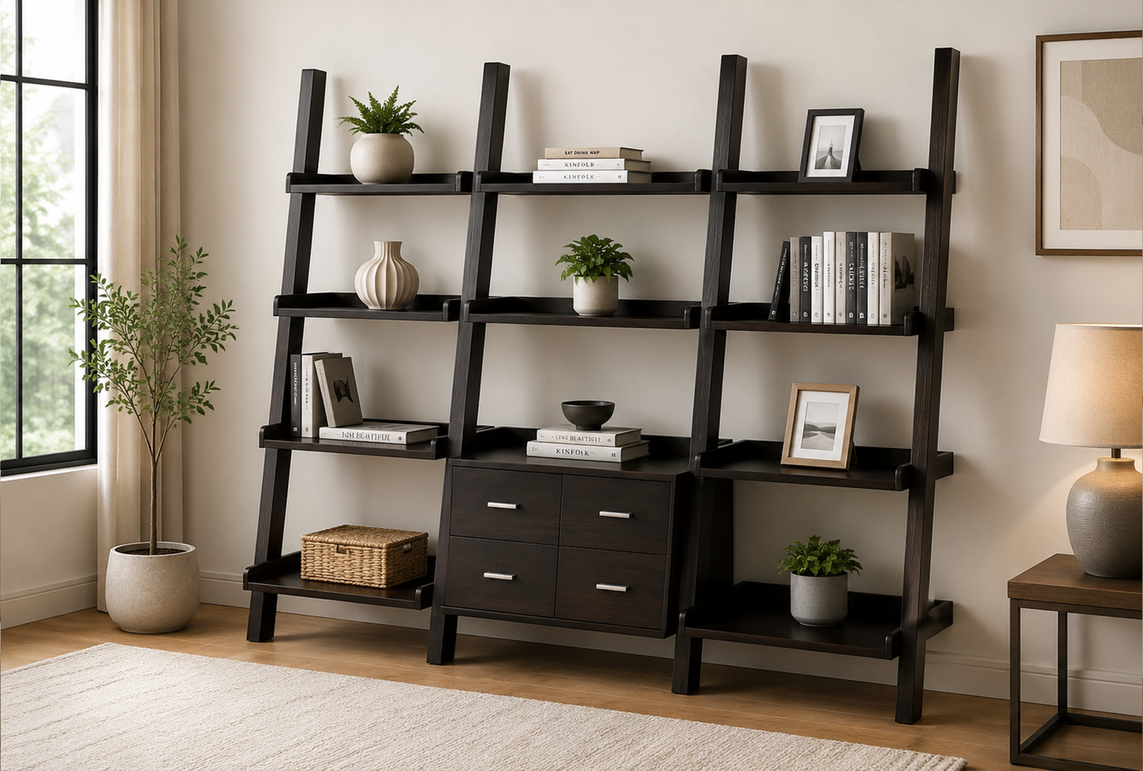 Colella-800319-S3-3-Piece-Storage-Ladder-Bookcase-Set-–-Cappuccino Colella 800319-S3 3-Piece Storage Ladder Bookcase Set - Cappuccino - Image 1