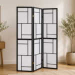 Damis 900102 3-Panel Room Divider Folding Shoji Screen - Black