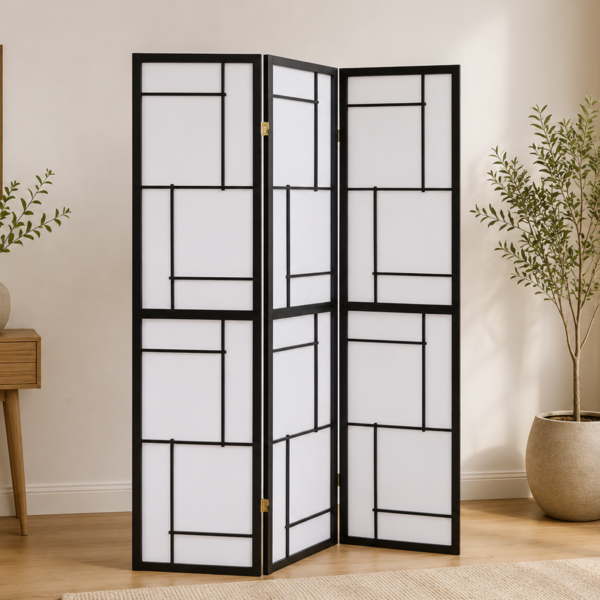 Damis 900102 3-Panel Room Divider Folding Shoji Screen - Black