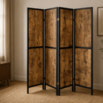 Deepika 961413 4-Panel Room Divider Folding Screen - Rustic Nutmeg