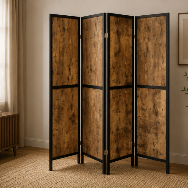 Deepika 961413 4-Panel Room Divider Folding Screen - Rustic Nutmeg