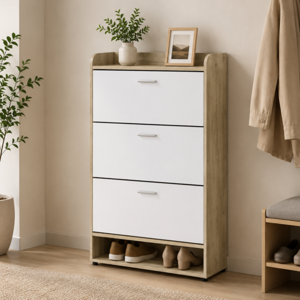 Denia 950403 3-tier Engineered Wood Shoe Cabinet - White