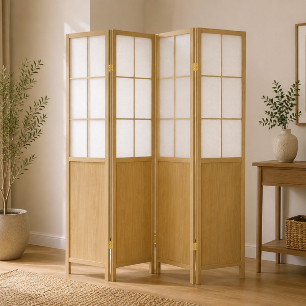 Edwards 960123 4-Panel Room Divider Folding Shoji Screen - Natural