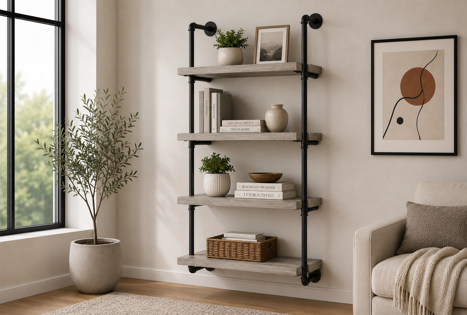 Elmcrest-804416-24-inch-4-shelf-Wall-Bookshelf-–-Grey-Driftwood Elmcrest 804416 24-inch 4-shelf Wall Bookshelf - Grey Driftwood - Image 1