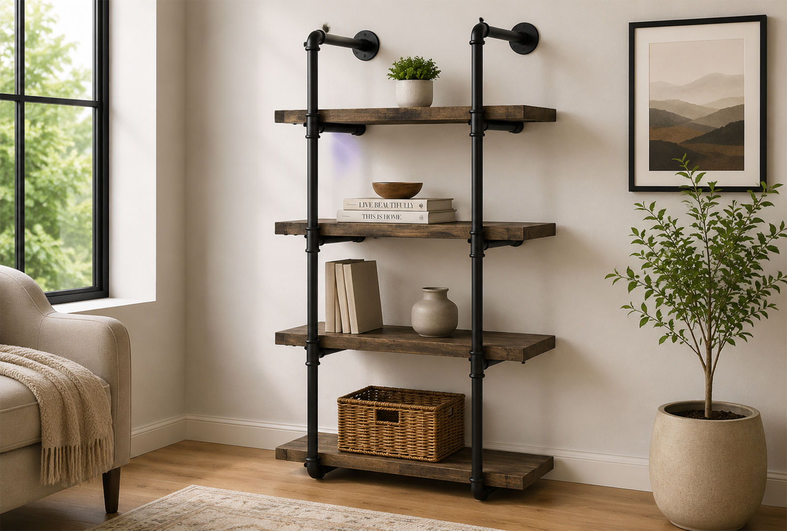 Elmcrest-804426-24-inch-4-shelf-Wall-Bookshelf-–-Rustic-Oak Elmcrest 804426 24-inch 4-shelf Wall Bookshelf - Rustic Oak - Image 1