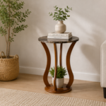 Elton 900926 Round Faux Marble Top Accent Side Table - Brown