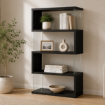 Emelle 800340 63-inch 4-shelf Glass Panel Bookshelf - Black