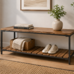 Gerbera 914127 Wood Accent Bench with Shelf - Natural and Gunmetal