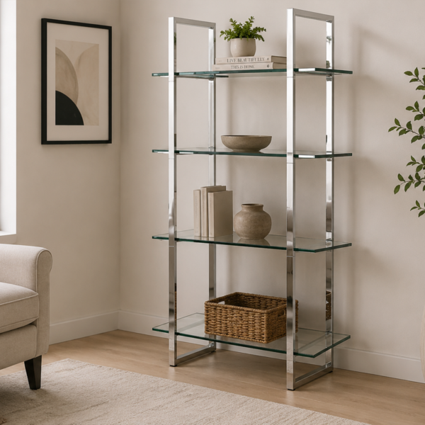 Hartford 805538 79-inch 5-shelf Glass Bookshelf - Chrome