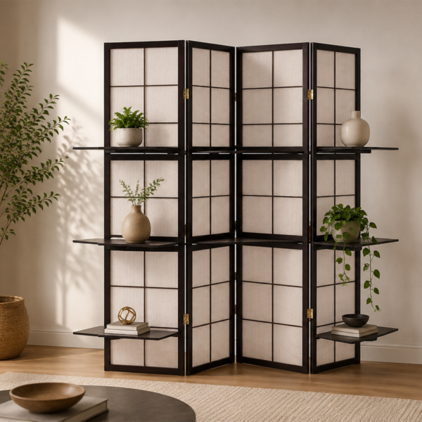 Iggy 900166 4-Panel Room Divider Folding Shoji Screen - Cappuccino