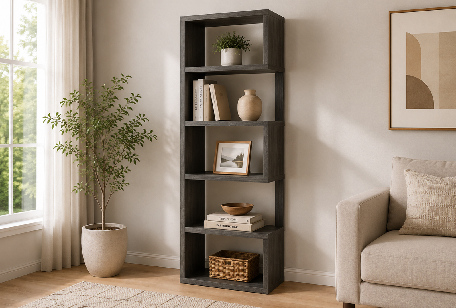 Joey-800552-71-inch-5-shelf-Bookshelf-–-Weathered-Grey Joey 800552 71-inch 5-shelf Bookshelf - Weathered Grey - Image 1