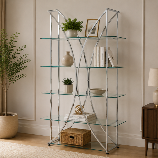 Larson 910050 73-inch 4-shelf Glass Bookshelf - Chrome