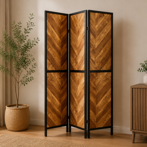 Marlene 962922 3-Panel Room Divider Folding Screen - Rustic Tobacco