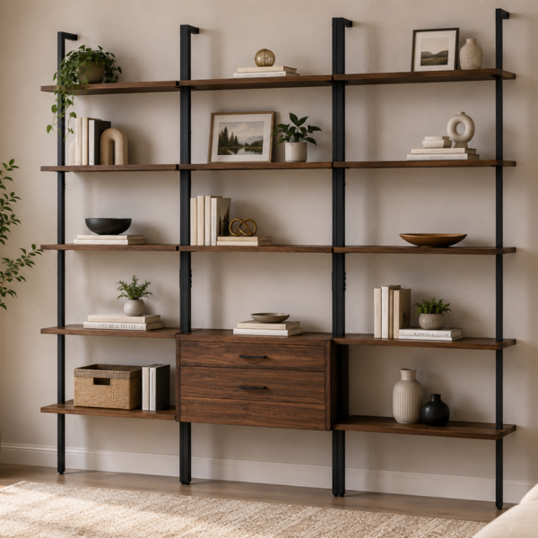 Owens 980074-S3 3-piece 96-inch Wall Mounted Bookshelf Set - Walnut