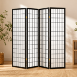 Roberto 4624 4-Panel Room Divider Folding Shoji Screen - Black