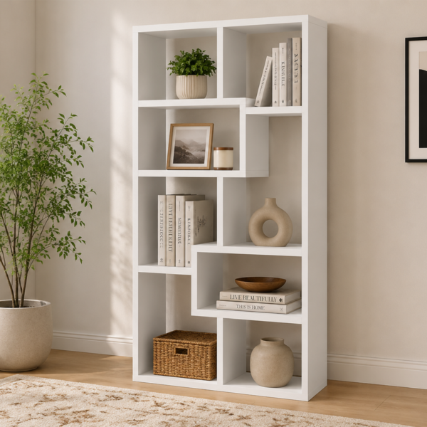 Theo 800136 71-inch 7-shelf Bookshelf - White