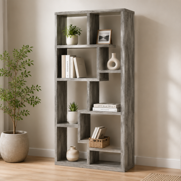 Theo 801137 71-inch 7-shelf Bookshelf - Grey Driftwood