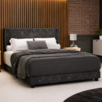 Starlett Velvet Bed With Diamonds Color Grey