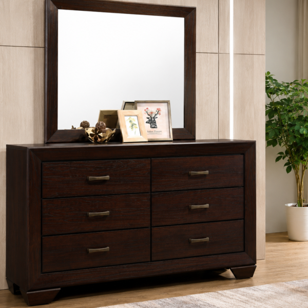 Kauffman 6-drawer Dresser with Mirror Dark Brown
