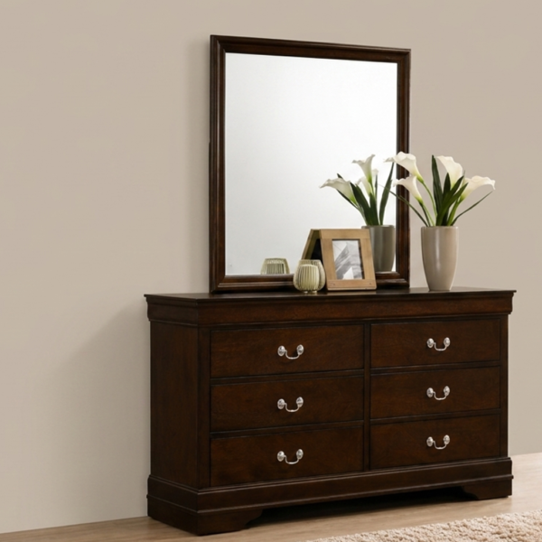 Louis Philippe 6-drawer Dresser with Mirror Dark Brown