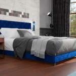 Starlett Velvet Bed With Diamonds Blue