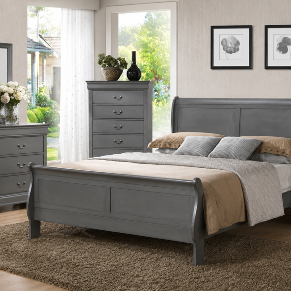 Louis Philippe King Sleigh Bed (Louis Philippe 1190 King Sleigh Bed - Grey)