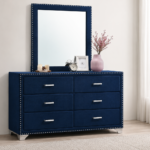 Melody 6-drawer Upholstered Dresser with Mirror Blue