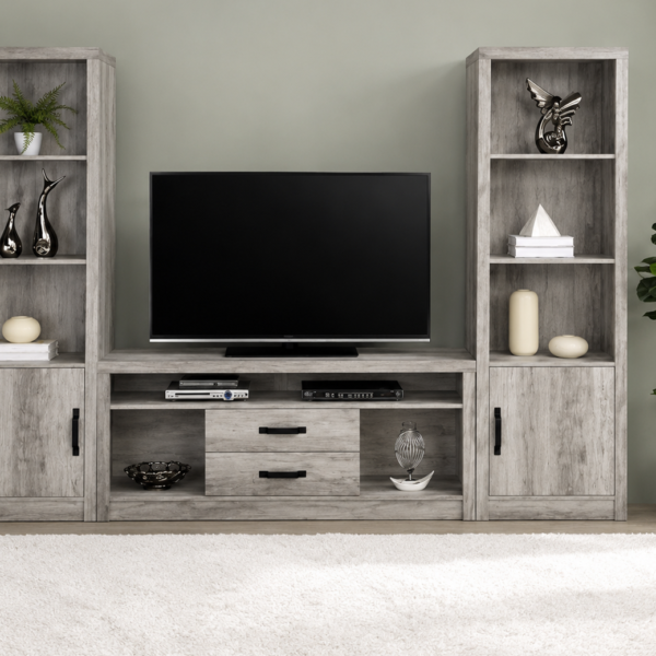 Burke 3-piece 59-inch TV Entertainment Center Grey Driftwood
