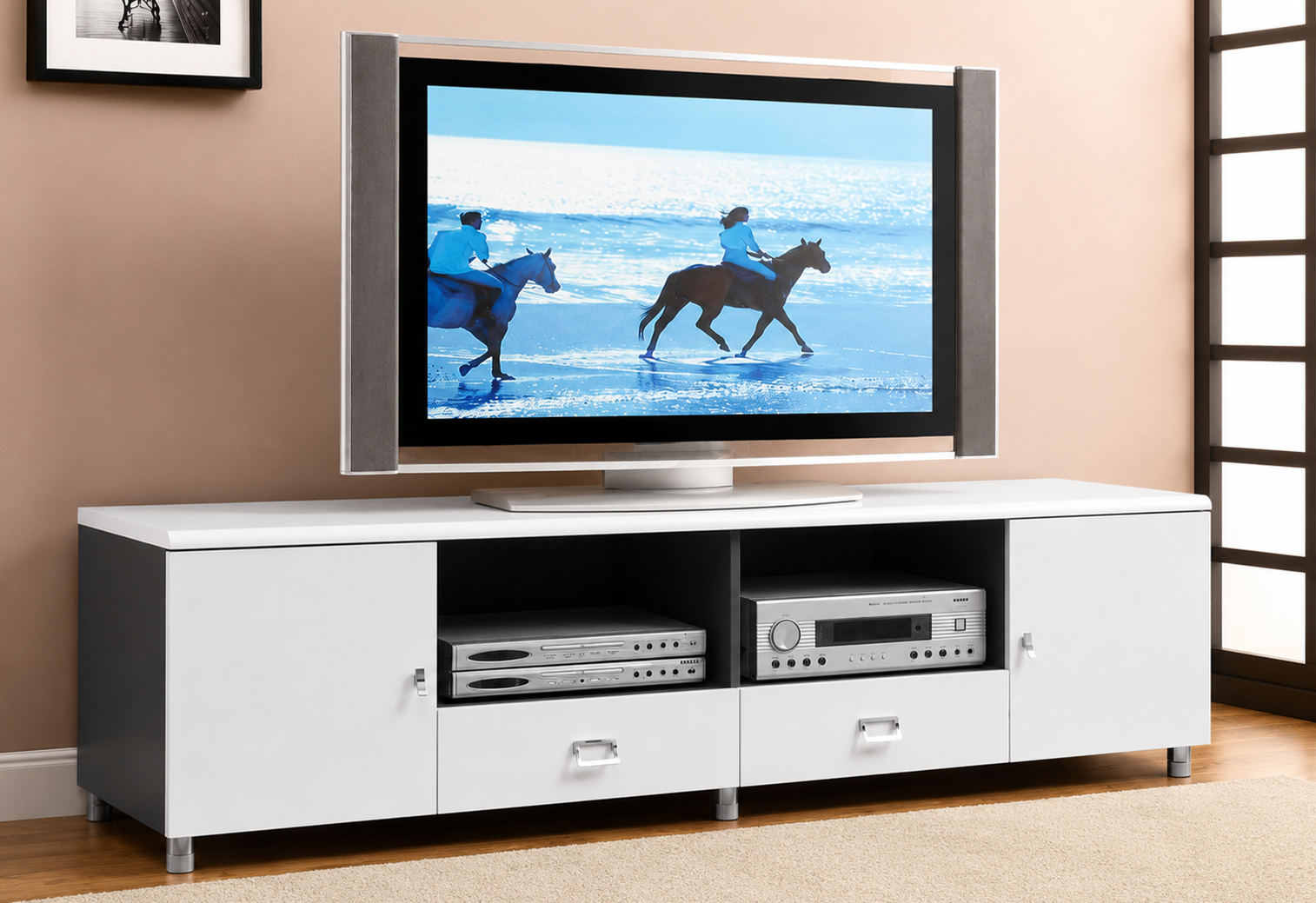 Burket Burkett 2-door Engineered Wood 71-inch TV Stand White High Gloss - Image 1