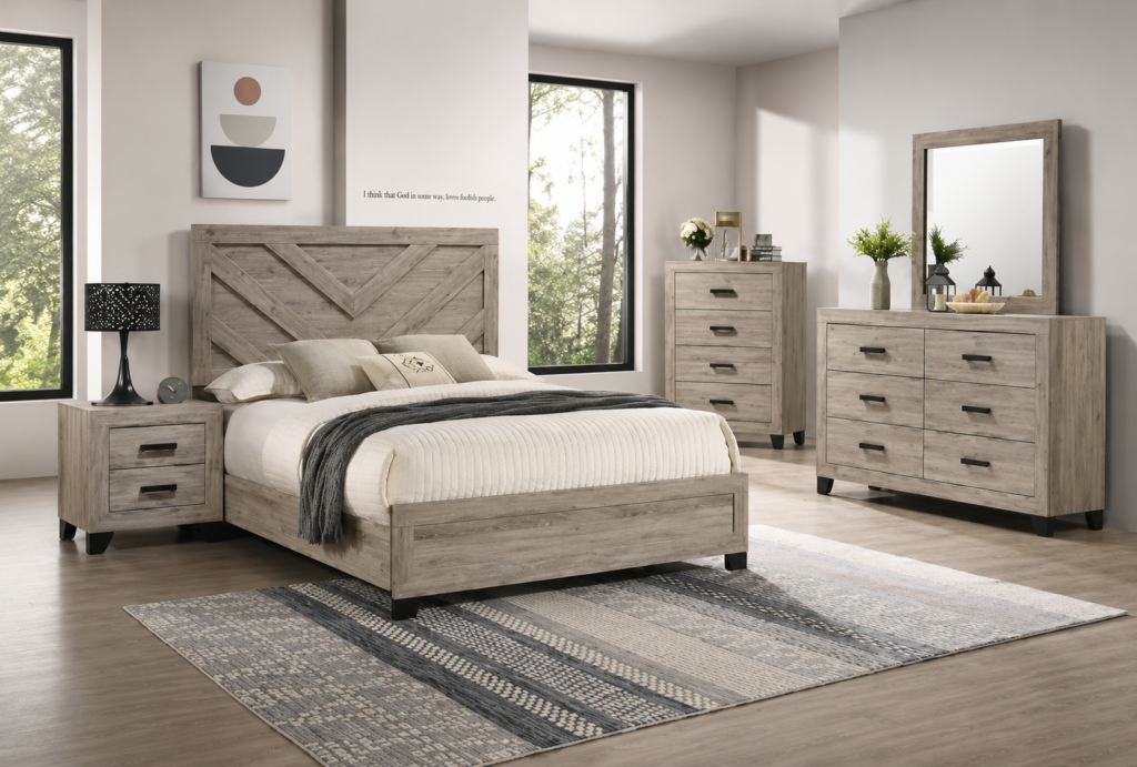 Oakdale Wooden Panel Bedroom Set Oak