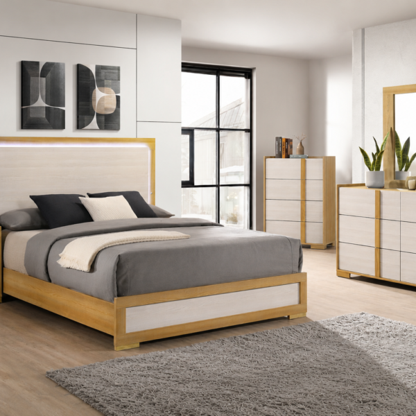 Hyland LED Headboard Bedroom Set Oak