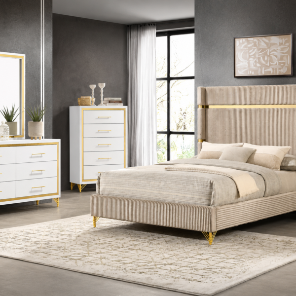Lucia Wingback Bedroom Set Beige & White - Grey & Black