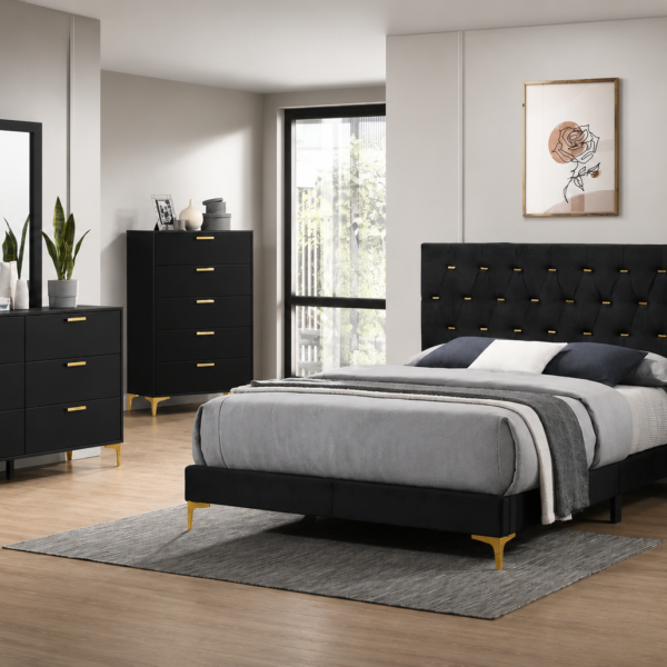 Kendall Upholstered Bedroom Set White and Black