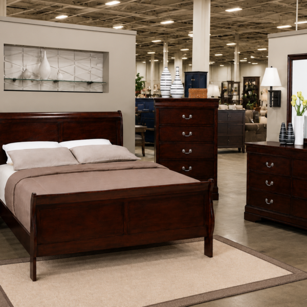 Louis Philippe Wooden Panel Bedroom Set color Black & Dark Brown