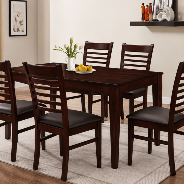 SIMON 7-Pieces Wooden Dining Set Grey & Brown