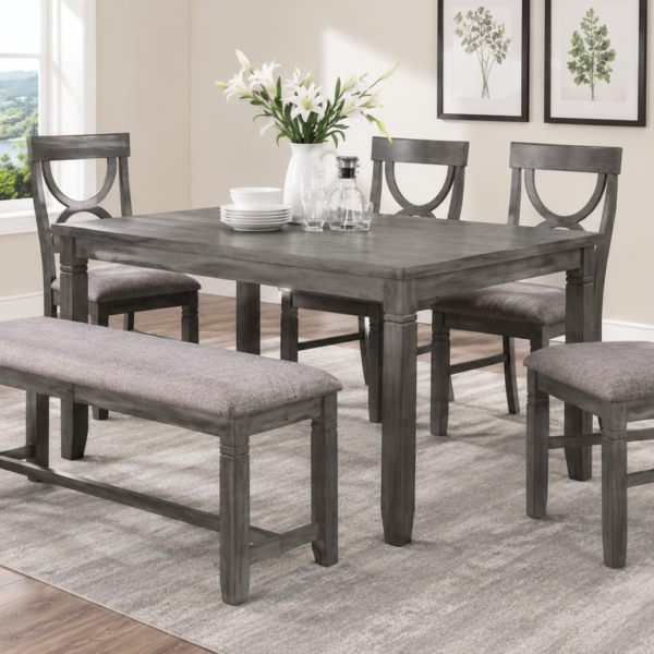 6 Pieces Dining Set (Table+ 4 Chairs +Bench)