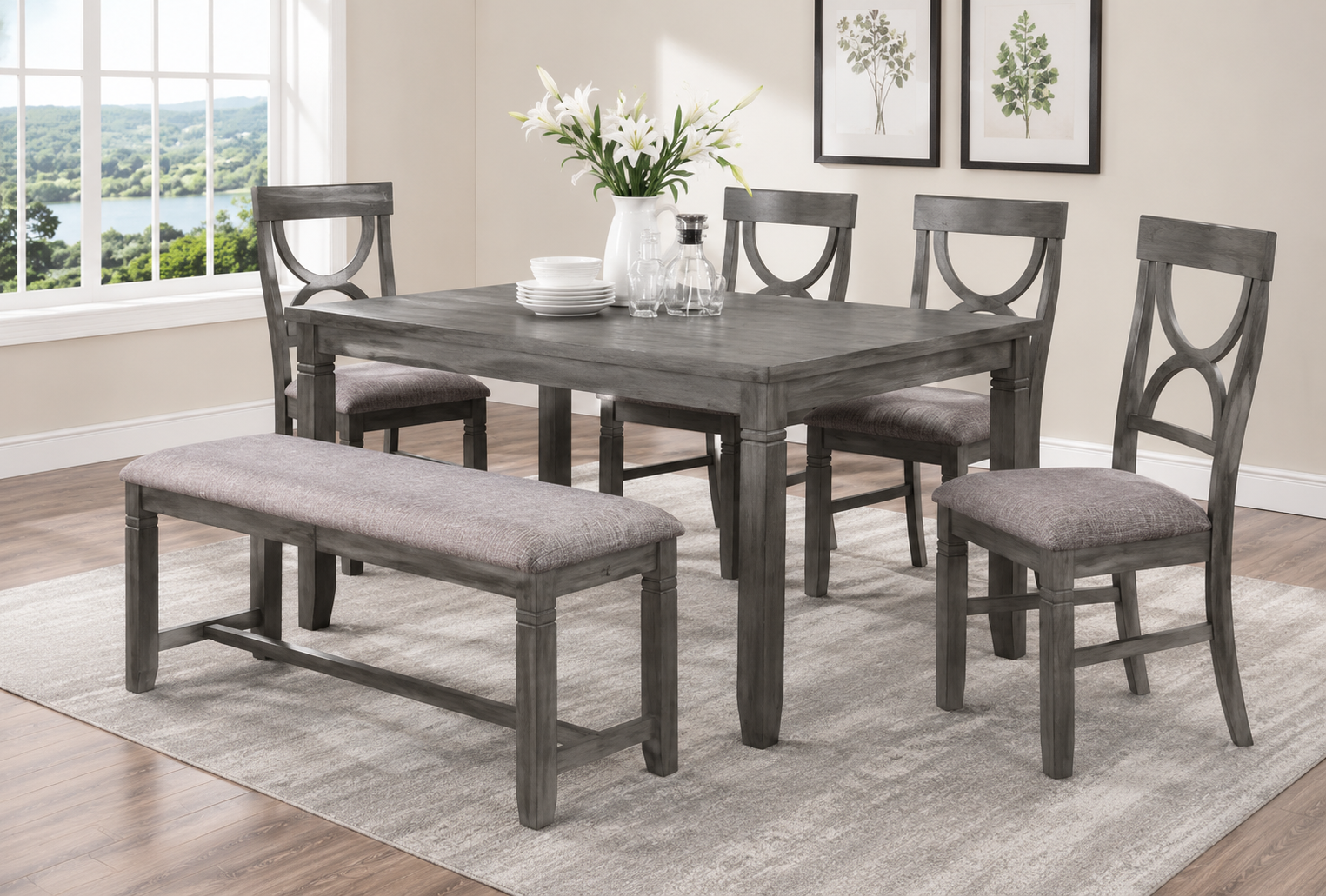 ChatGPT Image Jul 10, 2026, 12_15_22 AM 6 Pieces Dining Set (Table+ 4 Chairs +Bench) - Image 1