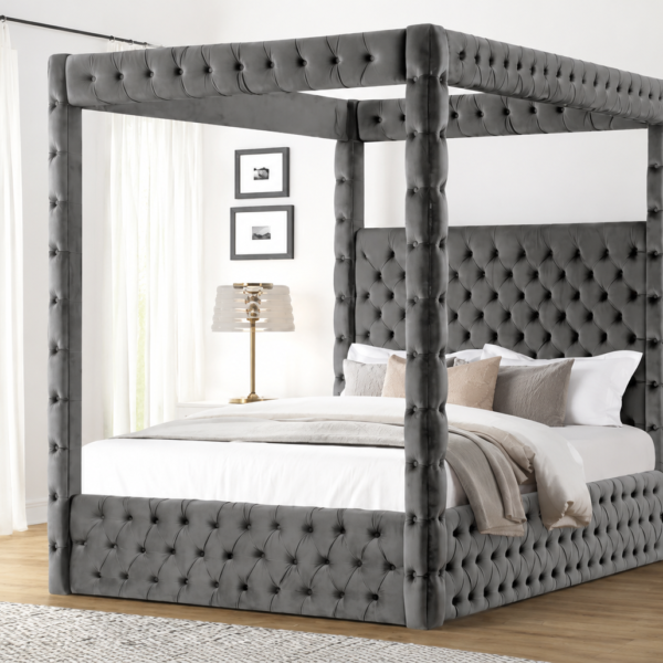 Mira Upholstered Canopy Bed Grey & Black