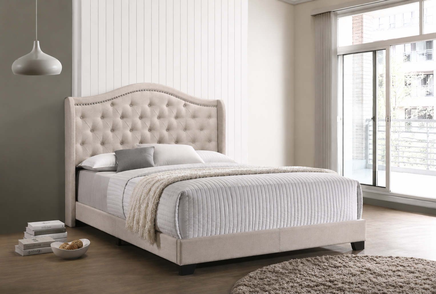 ChatGPT Image Jul 7, 2026, 04_04_36 AM Sonoma Upholstered Wingback Bed Beige & Grey - Image 1