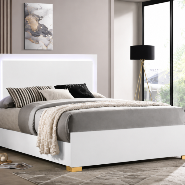 Marceline Wood LED Panel Bed White