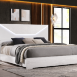 IvesPanel Bed LED Headboard White & Grey High Gloss