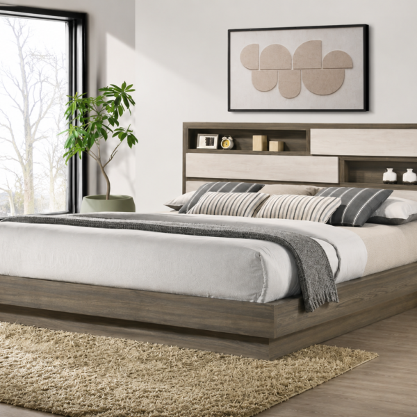 Fenwick Bed Bookcase Headboard Grey Oak