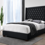 Sasha Upholstered Wingback Bed Black & Grey