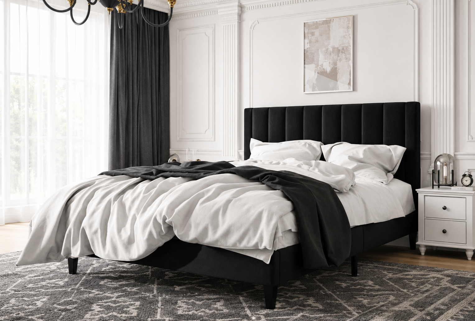 ChatGPT Image Jul 7, 2026, 04_08_24 AM Elisa Velvet Upholstered Bed Black - Image 1